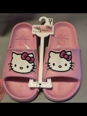Hello Kitty Pink Girls' Slide Sandals with Character Bow